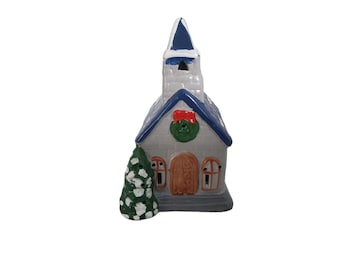 vintage 1990s glazed ceramic christmas village church