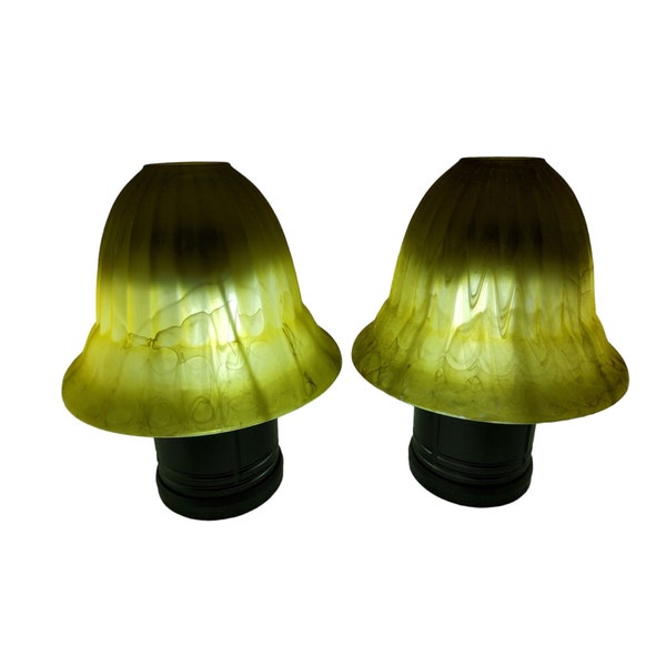 vintage pair of tiffany style thick glass smoke color lamp globes.