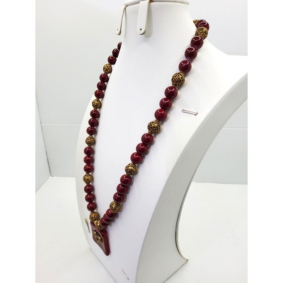 vintage jaclyn smith dark red beaded necklace wit… - image 4