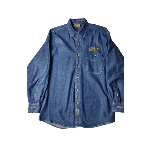 vintage blue pointe unisex blue denim button down wild turkey bourbon shirt