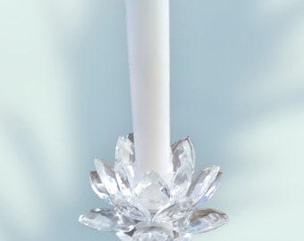 vintage cut glass lotus flower chrystal candle holder