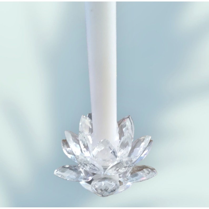 vintage cut glass lotus flower chrystal candle holder image 1