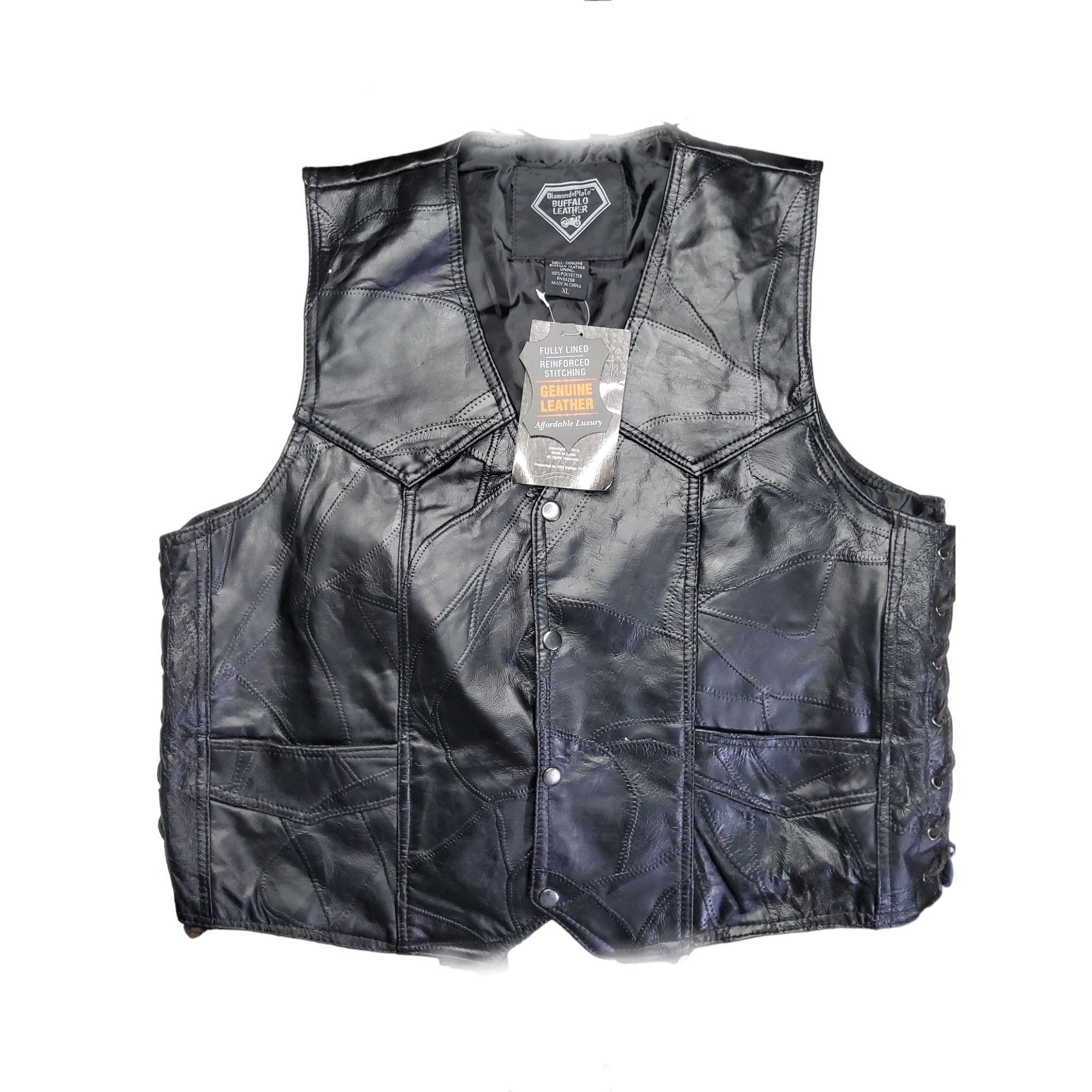Vintage New Diamond Plate Motorcycle Gear Genuine Buffalo Leather Patchwork Design Vest. Etsy Ireland