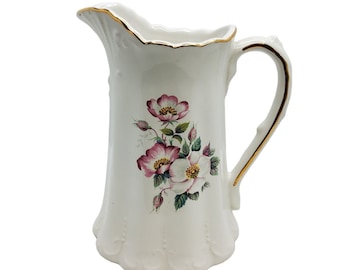 vintage house of webster porcelain floral gold color trim pitcher/vase