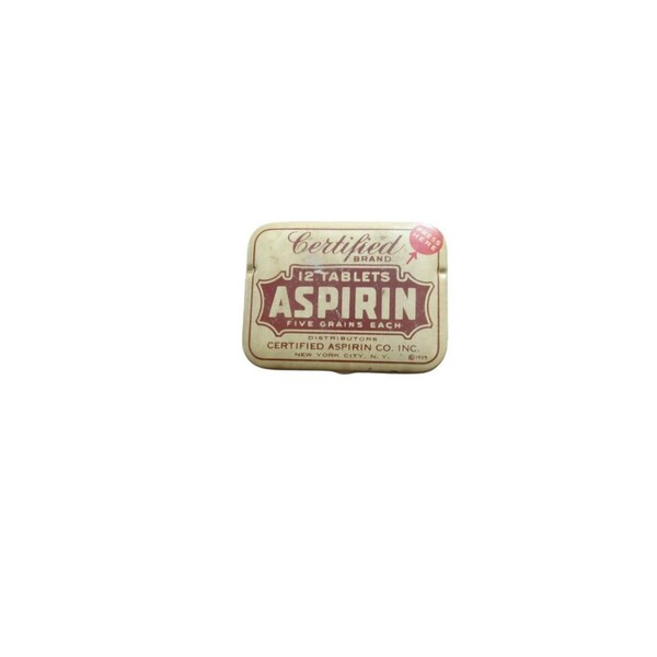 vintage 1950's certified aspirin brand pocket aspirin tins.