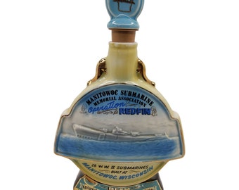 Vintage 1970 Jim Beam Whiskey Decanter Manitowoc Wisconsin Submarine Memorial Empty.