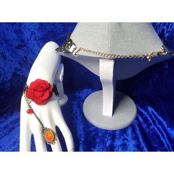 vintage red rose lace choker, lace bracelet and r… - image 5