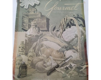 Couverture de magazine Gourmet vintage 1952 et publicité pour la bière Rheingold au dos. 11,5 x 9,5 pouces