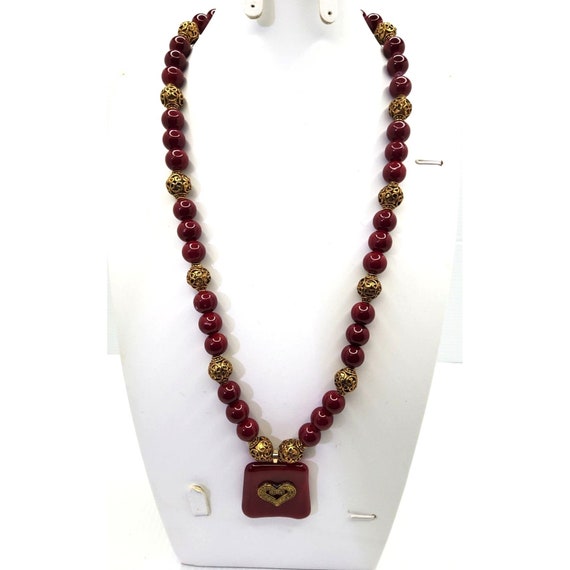 vintage jaclyn smith dark red beaded necklace wit… - image 1