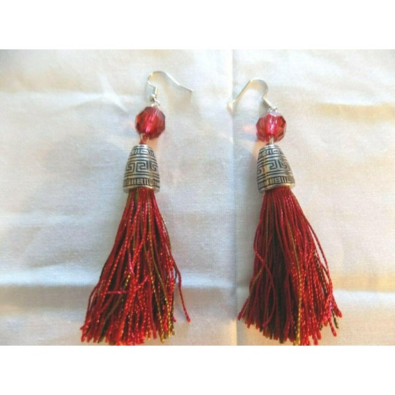 Beautifull Handcrafted Artisan Red Tassel Wire Ea… - image 1