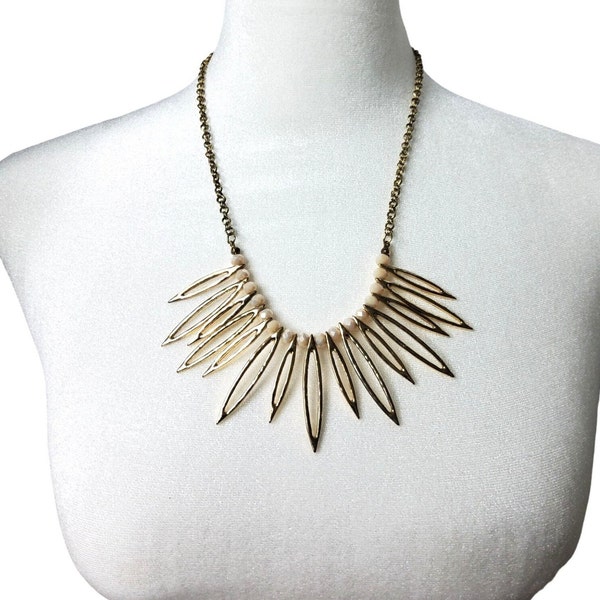 vintage gold tone luminescent beads tribal style bib adjustable necklace