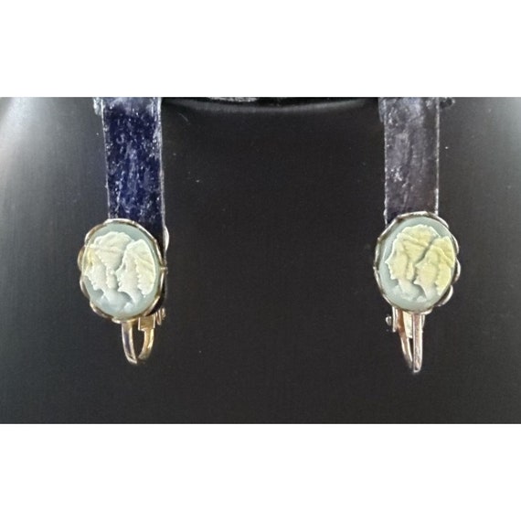 Vintage Blue Double Head Cameo Art Deco Gold Tone… - image 1