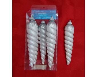 Vintage Christmas House Wonderland Collection Icicle Ornaments, White and Silver- NIB
