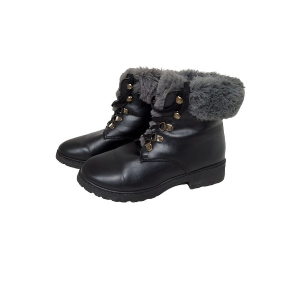 Lace up boots with fur trim cheap