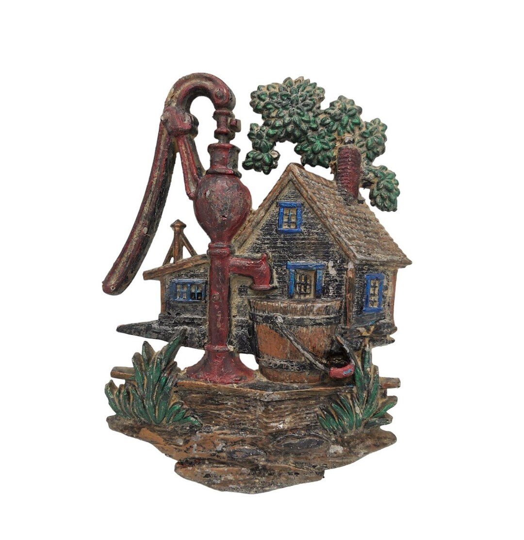 Vintage 1976 Sexton Hoda Metal Wall Plaque With Water Pump, Farmhouse