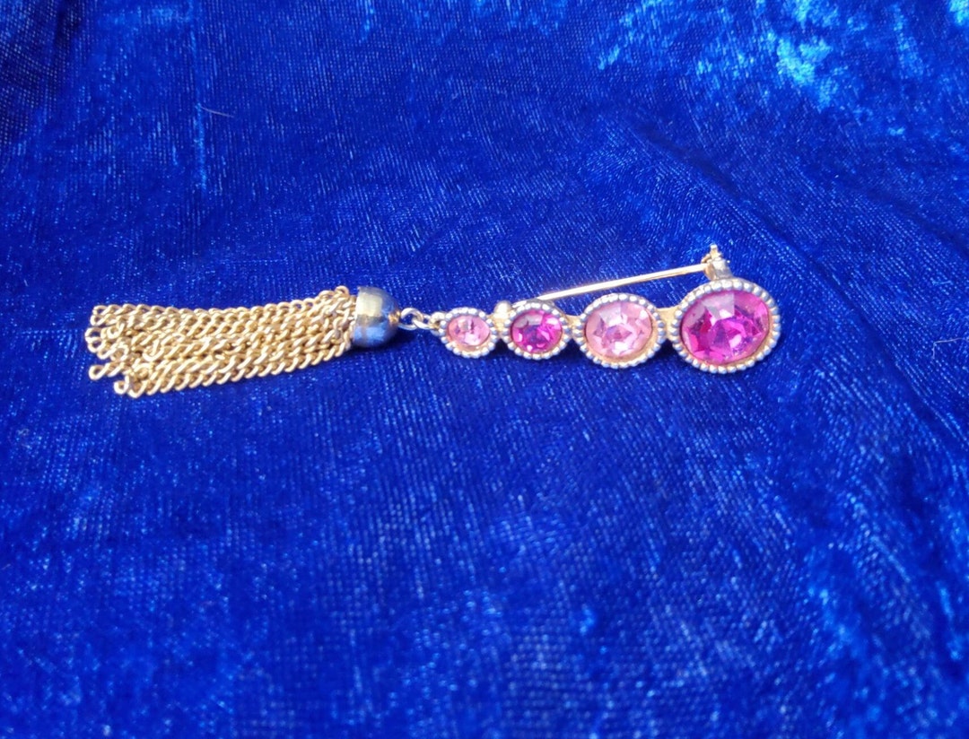 Broche Épingle Pour Foulard Ou Écharpe – Avec Pampilles Et Strass, Couleur Argent, Métal Inconnu, Occasion
