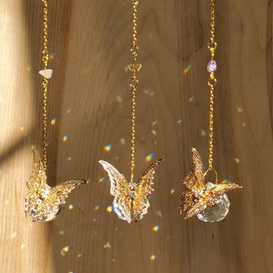 Butterfly Sun Catcher Crystal Suncatcher Gold Gemstone Suncatcher Butterfly Gift Crystal Prism Rainbow Maker Clear Quartz April Gift