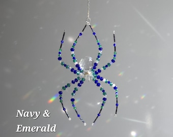 Crystal Spider Suncatcher – Handmade Halloween Décor, Beaded Spider with Prism, Rainbow Window Charm, Witchy Gift for Spring or Summer