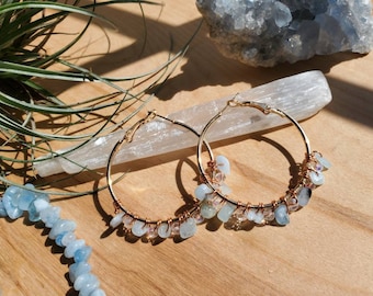 Crystal Gemstone Hoop Earrings – Wire Wrapped in Gold, Silver, Rose Gold, Handmade Spring Jewelry, June Gift, Graduation or Birthday Present