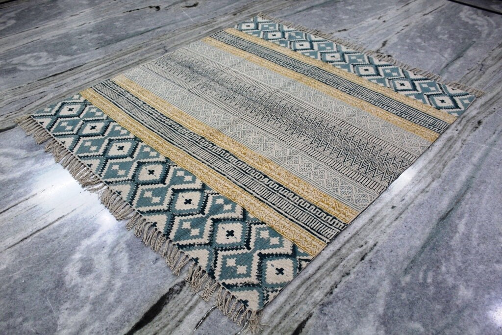 5x5 Square Rug Hand Block Print Rug Outdoor / Indoor Rug Etsy