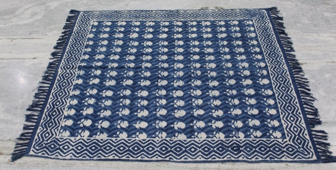 7x7 Square Rug Handmade Rug Indigo Rug Kitchen Rug Kilim Etsy