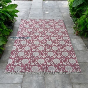 4x6 5x8 Pink Floral Traditional Handmade Indian Rug – Bohemian Navajo Area Rug for Kids Room, Nursery, Office, Garden, Handmade Design