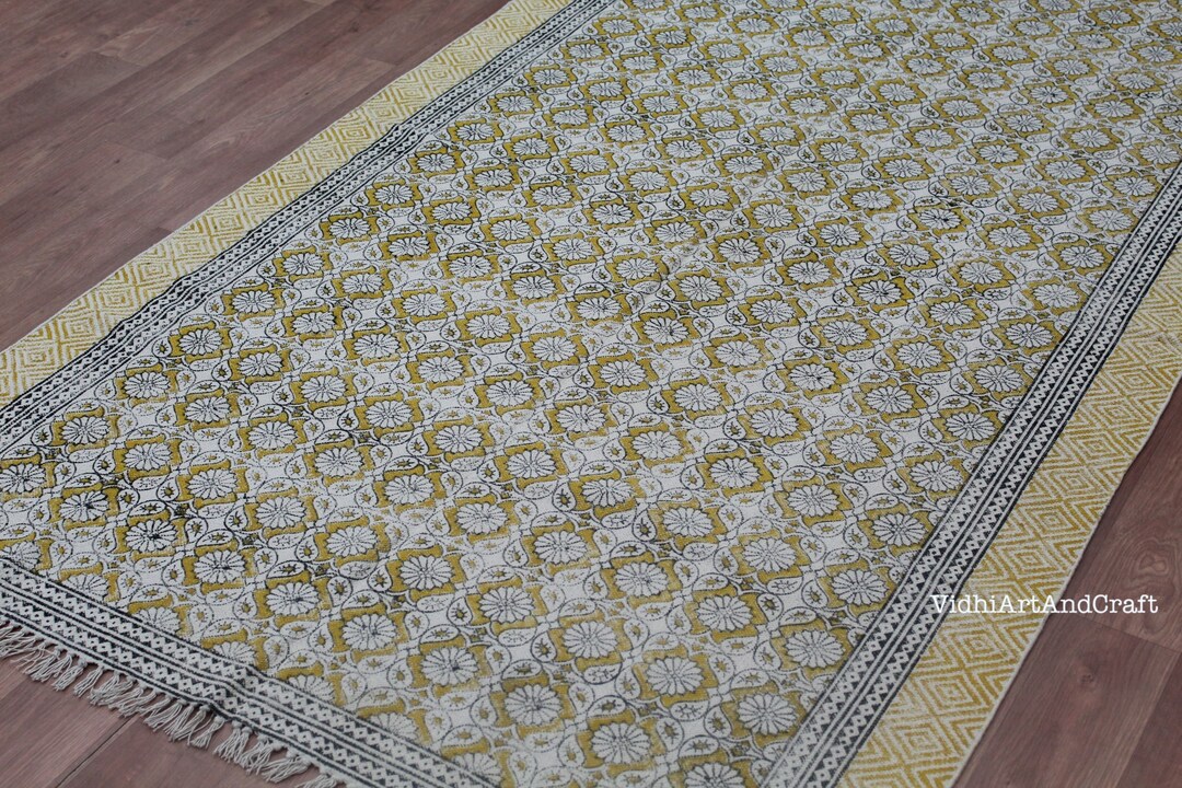 10x14 Ft Handmade Indian Rug Large Area Rug Yellow and Black Etsy