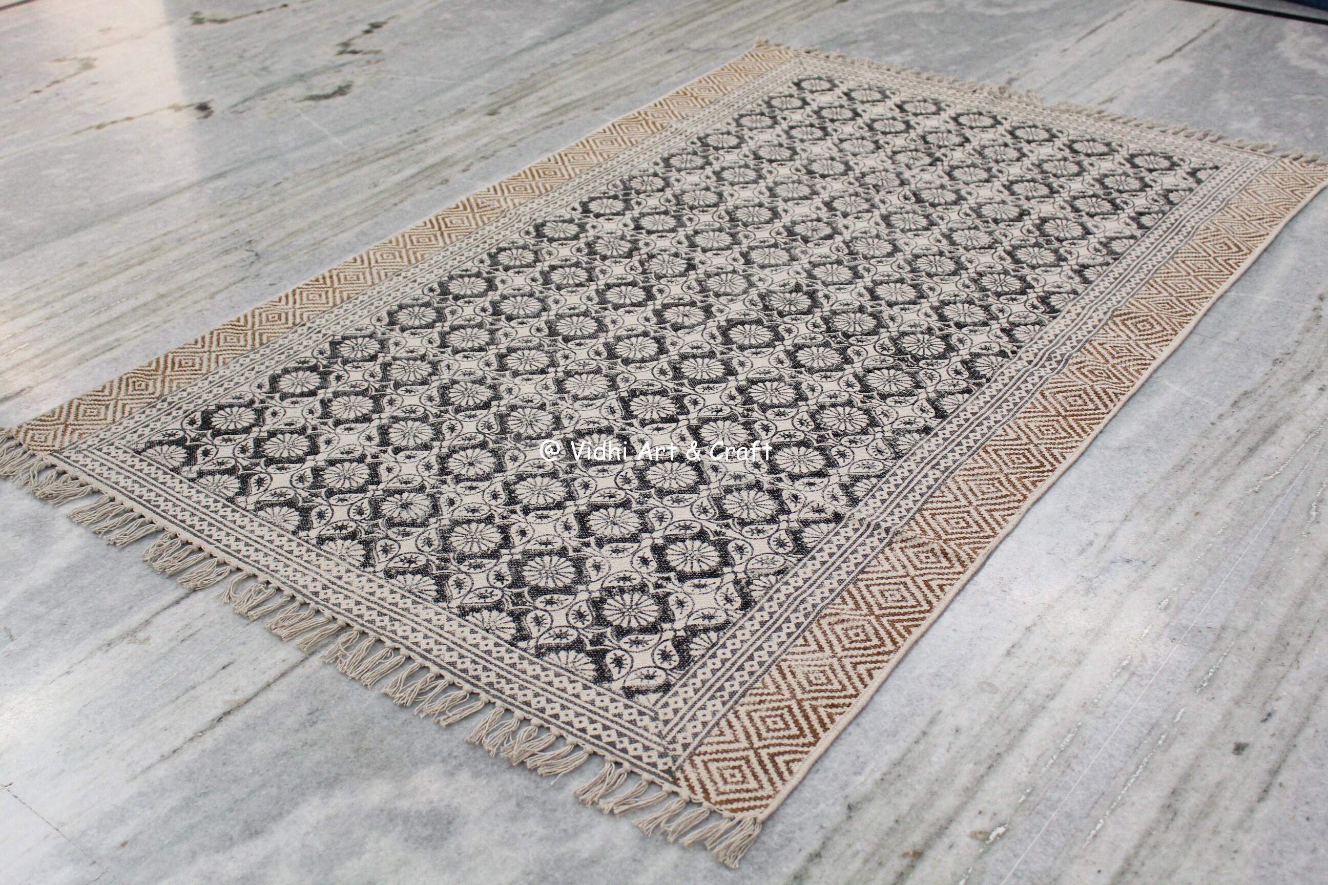 6x9 ft area rug cotton kilim Handmade Block printed rugs Outdoor modern Tribal carpet Kitchen