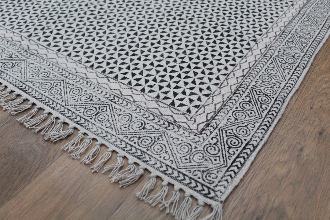 5x10 Handwoven Indian Rug, Cotton Rug, Block Print Rug , Outdoor ...
