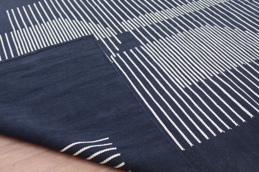 7x10, 8x10, 9x12, 10x14 Ft Blue Cotton Rug, Kilim Rug , Eco Friendly