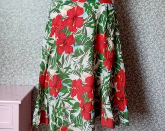 Vintage Laura Ashley Floral Skirt: Red & Green Print, UK Size 12