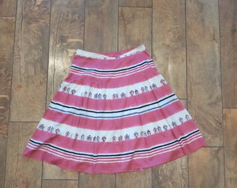 Vintage Laura Ashley Skirt: 90s Pink Striped Beach Hut Print
