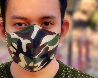 Camo Cotton Face Mask | 3-Layer, Nose Wire, Adjustable
