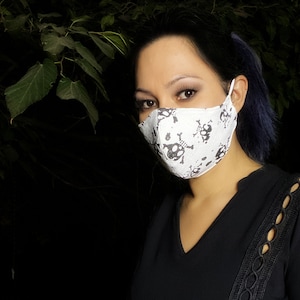 Black Skull Face Mask On White With Nose Wire And Filter Pocket