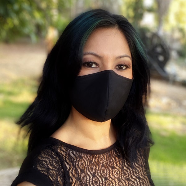 Black Solid Color Face Mask With Nose Wire And Filter Pocket 3 Layers - kids and adults - optional breathing valve