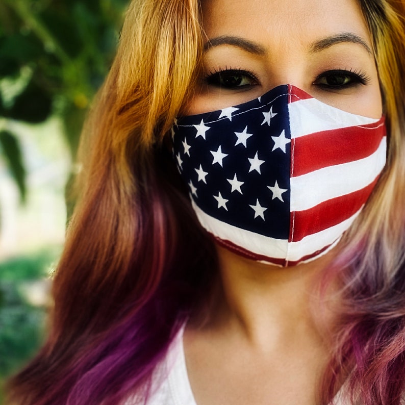 Patriotic American Flag Face Mask With Nose Wire And Filter Pocket image 1