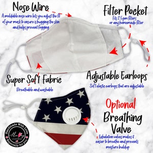 Patriotic American Flag Face Mask With Nose Wire And Filter Pocket image 4