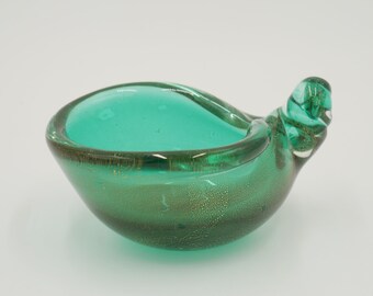 Handblown Italian teal and gold art glass shell bowl circa 1960s