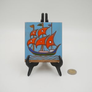 Handmade MCM ceramic tall ship square tile art