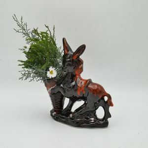 Fioriera in ceramica con asino smaltata marrone e arancione Mid-Century