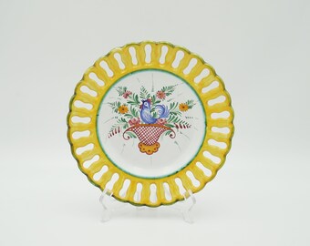 Vintage reticulated Deruta yellow floral plate