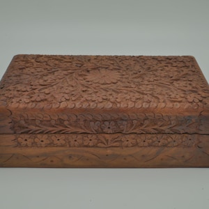 Hand carved wooden trinket jewelry box
