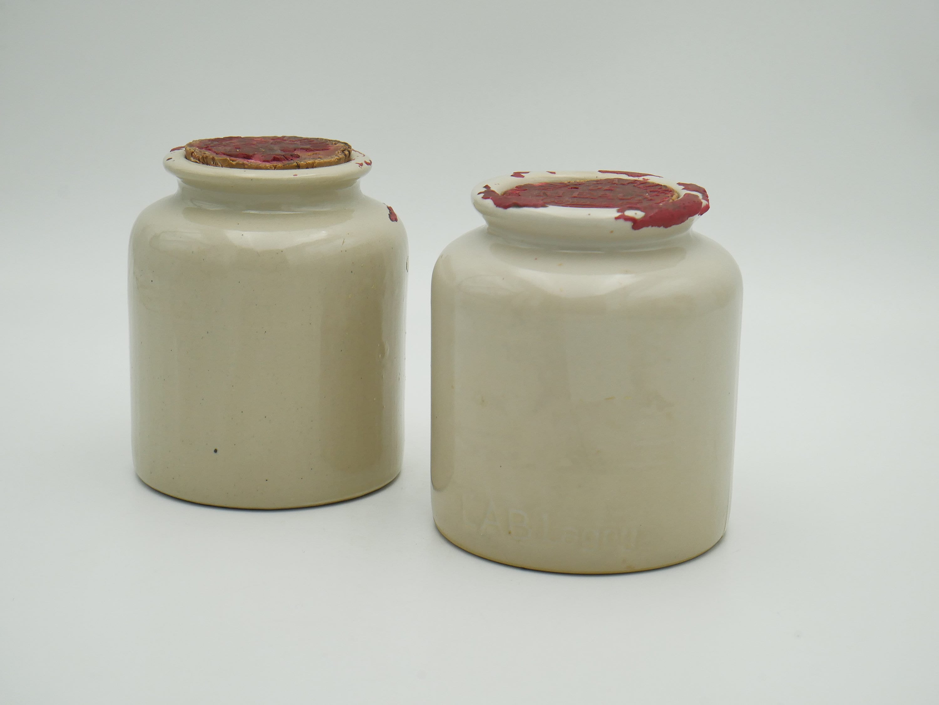 LAB Lagny Vintage French stoneware mustard crock jar with lids