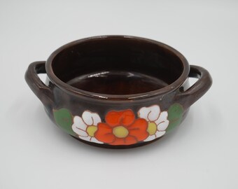 Vintage handmade small ceramic brown bowl, hand painted pottery