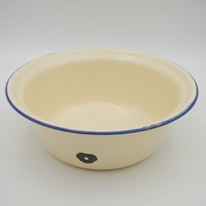 Vintage enamel bowl beige and blue