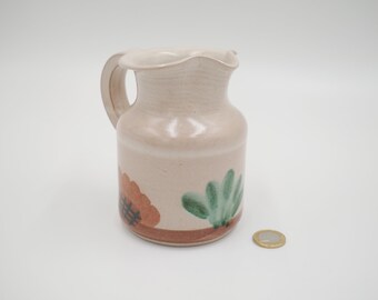Vintage pinkish beige handmade studio pottery glazed pitcher