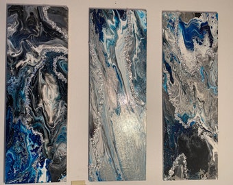 Custom made Black & blue waves(silver leaf)/ home decor/ modern