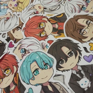May include: A collection of colorful cartoon character stickers featuring various characters with different hair colors, eye colors, and expressions. The stickers are on a white background.