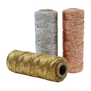 Gold/Rose Gold/Silver Metallic Polyester Bakers Twine/2mm 3 ply/High Quality Sparkly Craft Materials/Pretty Gift Wrapping/Packaging String