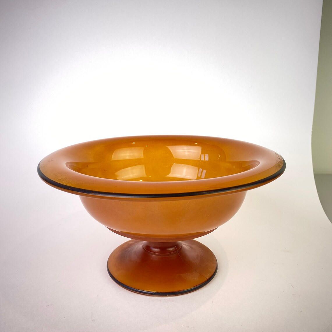 Vintage Art Deco Glass Pedestal Bowl Reverse Painted Orange Etsy